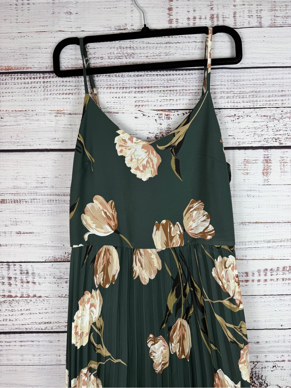 A New Day Floral Pleated Maxi Dress Green Boho Spaghetti Strap S - Picture 4 of 7